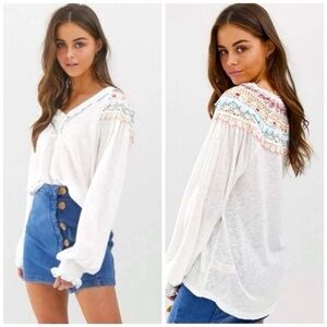Free People Fiesta Siesta Blouse Embroidered Top size M